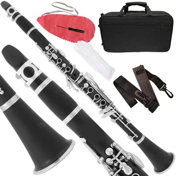 Clarinet Ebony Wood 17 Nickel Keys Student Band with Case & Accessory