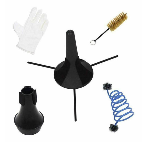 Trumpet Cleaning Kit - Stand, Mute, Valve Brush, Flexible Brush, Glove