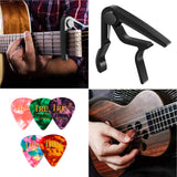 Quick Change Black Guitar Capo and 5Pcs Celluloid Picks Variety Pack Medium