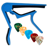 Quick Change Blue Guitar Capo and 5Pcs Celluloid Picks Variety Pack Medium
