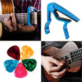 Quick Change Blue Guitar Capo and 5Pcs Celluloid Picks Variety Pack Medium