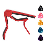 Quick Change Red Guitar Capo and 5Pcs Celluloid Picks Variety Pack Medium