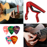 Quick Change Red Guitar Capo and 5Pcs Celluloid Picks Variety Pack Medium