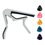 Quick Change Silver Guitar Capo and 5Pcs Celluloid Picks Variety Pack Medium