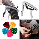 Quick Change Silver Guitar Capo and 5Pcs Celluloid Picks Variety Pack Medium