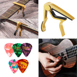 Quick Change Yellow Guitar Capo and 5Pcs Celluloid Picks Variety Pack Medium