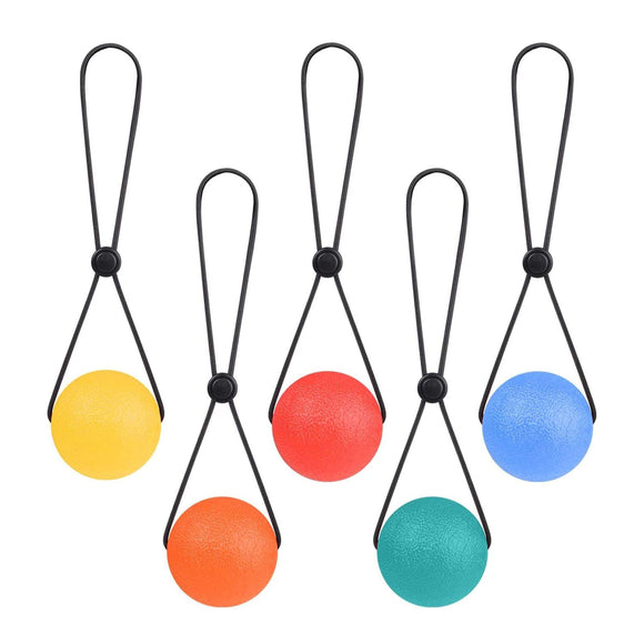 Secure Stress Ball On A String Hand Physical Therapy Relief - 5 Round Squeeze Balls with Soft Medium Firm Exercise Balls Finger Grip Strengthenering