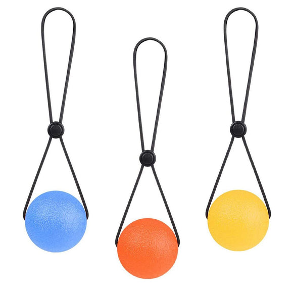 Secure Stress Ball On A String - Set of 3 Hand Physical Therapy Relief Round Squeeze Balls with Soft Medium Firm Finger Grip Exercise Balls