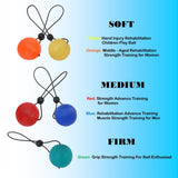 Secure Stress Ball On A String - Set of 3 Hand Physical Therapy Relief Round Squeeze Balls with Soft Medium Firm Finger Grip Exercise Balls