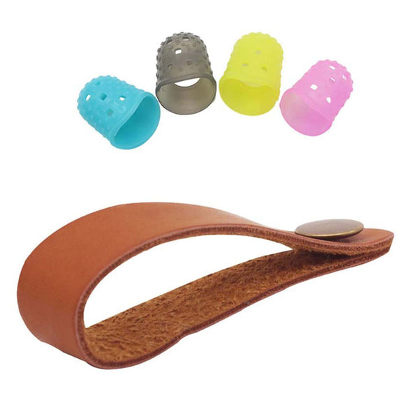 Guitar Fingertip Protectors and Brown Leather Guitar Neck Strap Tie