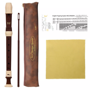 Brown Baroque Recorder 8 Holes Soprano with Cleaning Care Kit, Finger Chart & Case Bag