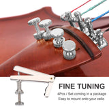 Cello Fine Tuners - 4 pcs Silver String Adjuster for 3/4 and 4/4 Cello