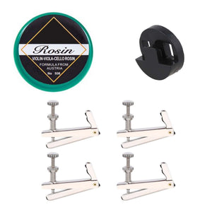 Cello Accessories Kit - Tourte Cello Mute, Natural Dark Rosin, 4 Fine Tuners